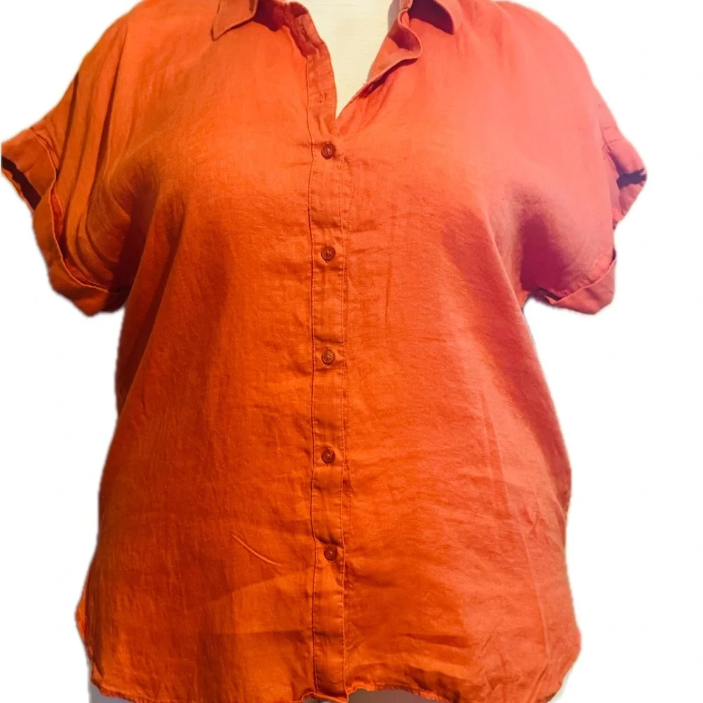 RALPH LAUREN Black Label Women 2x Orange Linen‎ Dolman-Sleeve Top Size